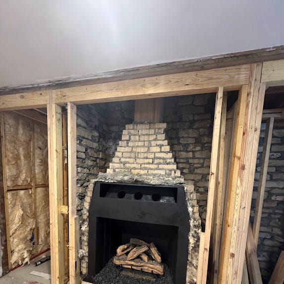 Residential fireplace project during installation and construction