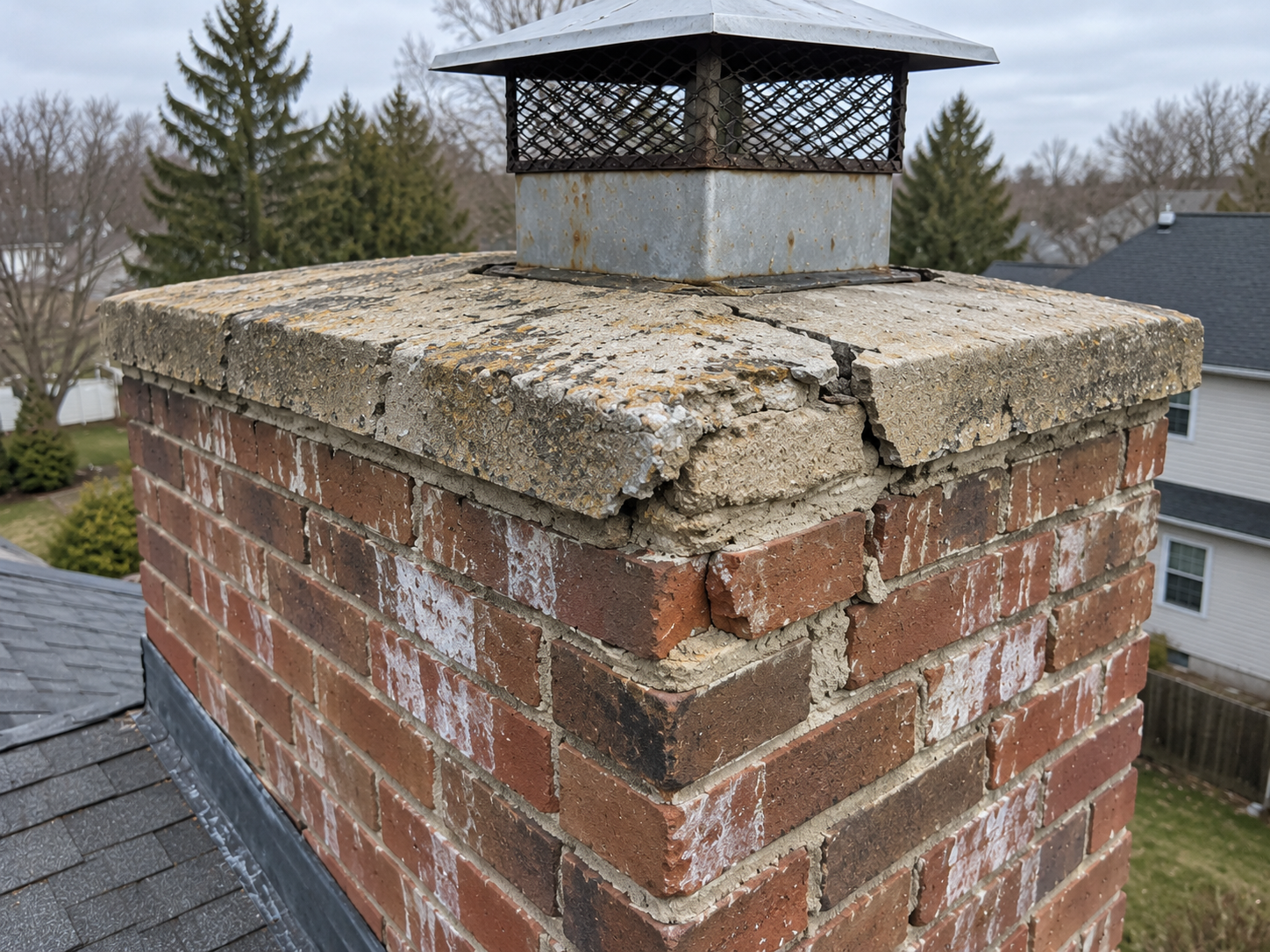 Chimney crown and masonry repair before